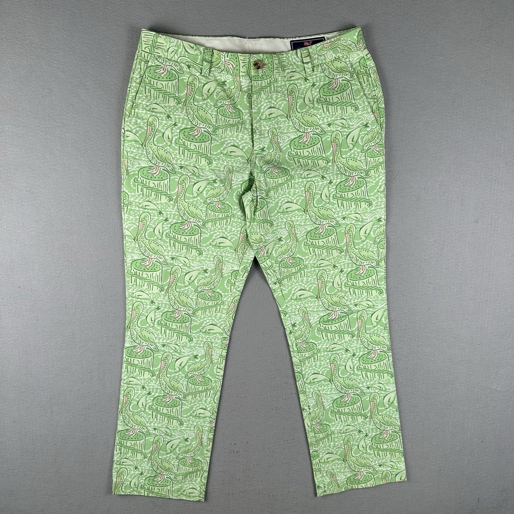 Vineyard Vines Slim Fit Breaker Pants Men's 34x30 Green Pelican Wave Print